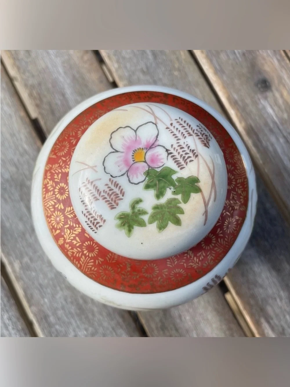 Vintage Japanese Floral Porcelain Ginger Jar Lid Urn